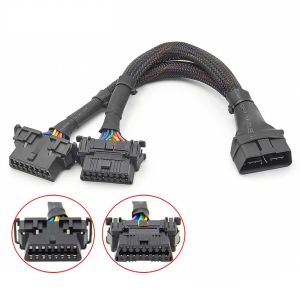 PVC OBD2 1 IN 2 Extension Cable Male to Dual Female 16pin Adapter for Auto Diagnostic Tool ELM327 VAG HUD Splitter Converter