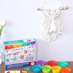 AODUOYAYA Kids Wooden Number Color Learning Board Clip Bead Game Montessori Math Counting Sorting Toy