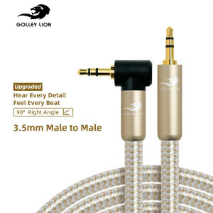GOLLEY LION 3.5mm Right Angle Aux Cable (Silver-plated Conductor Hi-Fi Sound) Audio Auxiliary Input Adapter Male to Male Cord for Headphones Car Home Stereos Speaker Echo & More