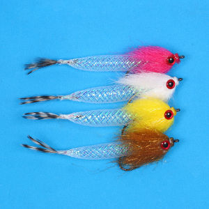 4PCS 4# Lifelike 3D Fish Eyes Mylar Minnow Flies Flash Tube Baitfish Streamer Fly Bass Trout Salmon Pike Fishing Lures