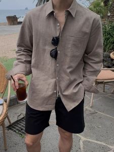 American Style Vintage Workwear Shirt Mens Premium Loose Long Sleeve Casual Versatile Iron-Free Korean Light Luxury