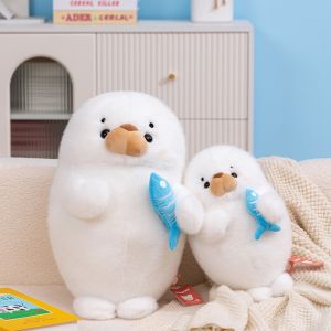 35cm Creative Fish-Holding Seal Plush Stuffed Doll Cute Animal Plush Toys Kawaii Room Decoration Doll Pillow Kids Birthday Gifts