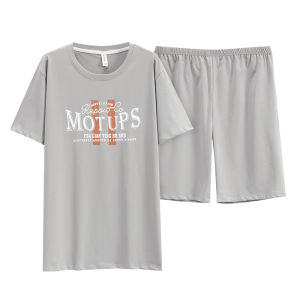 Miiow | Mens Summer Lightweight Short Sleeve Round Neck Cotton Pajamas Set Casual Comfortable Breathable Sleepwear MiiOW Cat Person