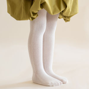 กางเกงถักตาข่ายบางสำหรับเด็กผู้หญิงในฤดูใบไม้ผลิและฤดูร้อน กางเกงขายาวแบบสวมหัวสำหรับเด็กแรกเกิด สีขาว ผ้าฝ้ายผสมโพลีเอสเตอร์