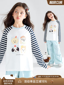 Áo Thun Dài Tay in Hình Chó Cổ Điển Dành Cho Bé Gái Áo Thun Trẻ Em Mùa Xuân 2025 in Họa Tiết Sọc Dài Tay Phong Cách Dễ Thương