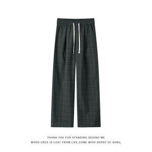 Quần Dài Nam Ống Đứng Rộng Rãi Mùa Hè Mỏng Phong Cách Mỹ Cleanfit Kẻ Caro Quần Dài Thường Ngày Cạp Vừa Dài