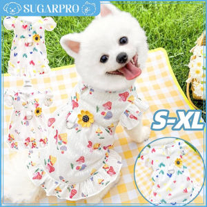 S-XL Dog Dress Summer Mushroom Heart Printing Dog Cat Skirt with Buckle Princess Style Pet Clothes