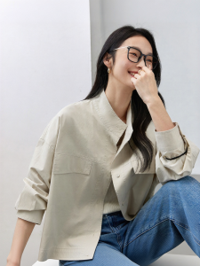 Vimly | Collar Stand Loose Easy To Match Spring Cotton Jacket