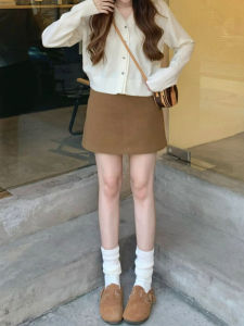 High Waist A-Line Mini Skirt for plus Size Women Tweed Fabric Solid Color Simple Korean Style Commute Short Skirt