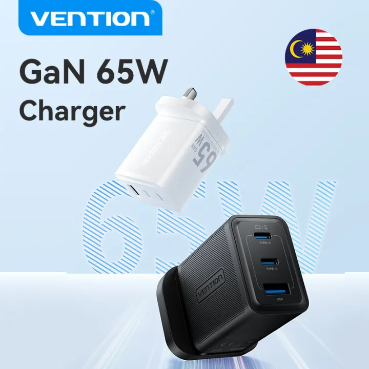Vention 65W GaN 3 Port USB Type C Fast Charger Quick Charge 4.0 3.0 Type C PD USB Charger for iPhone 17 16 15 14 13 Pro Max Samsung S23 S22 Adapter
