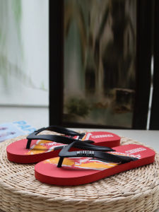 Rubbersoul Mens Summer Flip Flops Natural Rubber Soft Bottom Anti-Slip Football Themed Slippers Breathable Thick Heel Design