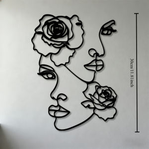 CIFbuy | CIFBUY Wrought Iron Wall Art 2D Line Art Woman Face Rose Metal Wall Sculpture Decor for Living Room Bedroom Office Home