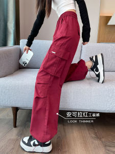 Ankela Red High Waist Cargo Pants Women Spring Autumn 2024 New American Style Climbing Trousers Sports Casual Cotton Nylon