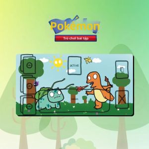 Bandai | Bulbasaur Vs Charmander Cute Doodle TCG Playmat Cao Su Chống Trượt Chống Thấm Nước Miếng Lót Chuột Chơi Game