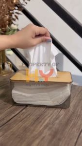 HOMYNEST Tempat Tisu Gulung Bulat Kotak Transparan Tutup Kayu Estetik Minimalis Premium Quality