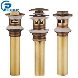 Antique Brass Pop Up Drain Bathroom Sink Push Down Pop Up Stopper Drain Washbasin Accessoires Plug Cover Waste Pipe Drainer