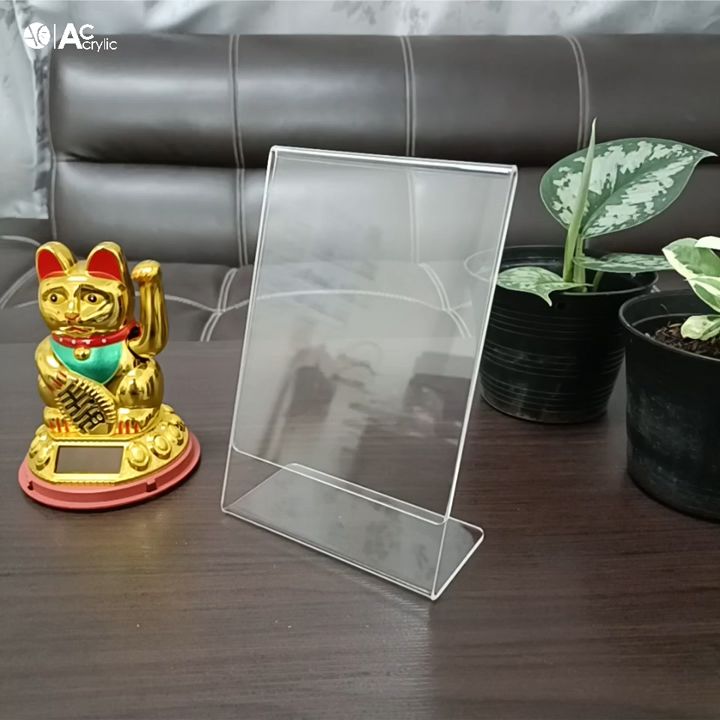 ป้ายอะคริลิคตั้งโต๊ะ A6 / 4x6นิ้ว แนวตั้ง 10.5x15.5cm โชว์ 1 ด้าน ทรง L (A6P1P)