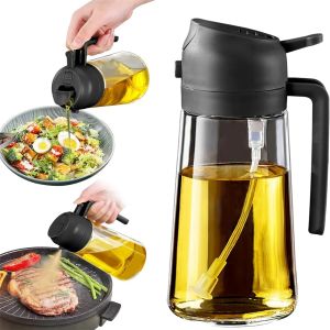 16oz/470ml Olive Oil Sprayer for Cooking - 2 in 1 Glass Olive Oil Dispenser for Kitchen Gadgets Air Fryer Salad and BBQ