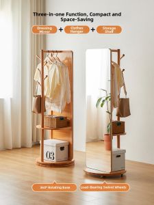 DIKEXUN | Rotating Wooden Full-length Mirror with Hanger