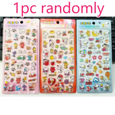Bandai | 3D Relief Snoopy Crystal Stickers Cute Aesthetic DIY Decals for Journal Laptop Phone Case Decor Kawaii Stationery Gift Set