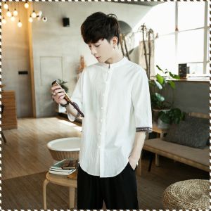 เสื้อแขนสามส่วนขนาดใหญ่ ไม่หดตัวไม่มีฟองด้านบน ไม่มีลูกบอลเสื้อแจ็คเก็ต เสื้อเชิ้ตผ้าลินินลําลองผู้ชาย