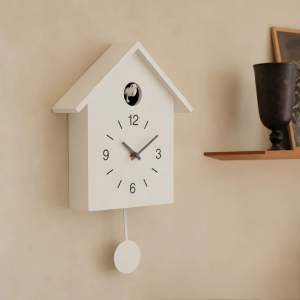 💥Dream Best🔥 Simple White House Shaped Cuckoo Wall Clock Silent Pendulum Swing Creative Home Decor for Living Room Bedroom Study Office