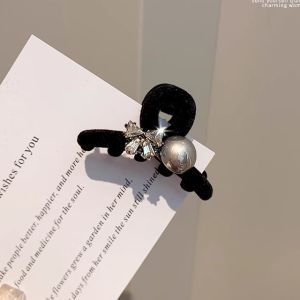 Black Velvet Texture Pearl Rhinestone Hair Clip Princess Side Bangs Clamp Headwear Fashionable Korean Style Hair Accessories