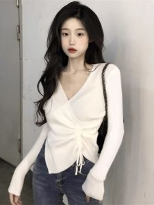 HUOLISI | V-Neck Drawstring Long Sleeve Knitwear
