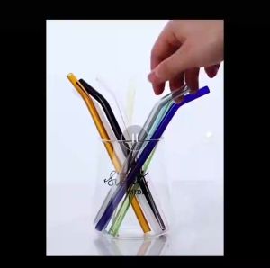 8 colored glass straws and 1 brush heat-resistant for drinking Reusable straws