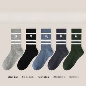 MiiOW | Tất cotton nam dài đến bắp chân thoáng khí không xương thể thao mùa xuân thu hè chống mùi thấm mồ hôi tất dài kẻ sọc MiiOW Catman