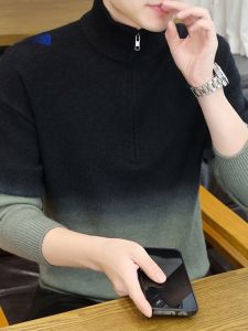 ROMON | Lomond Mens Gradient Color Sweater Winter New Half Zip High Collar Thick Warm Knitted Outerwear Fashionable Casual Loose Fit