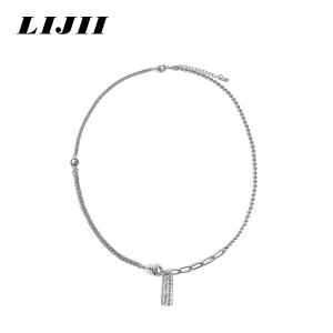 [โลกของโซ่ lijii] จี้ภาษาสันสกฤตสร้อยคอเหล็กไทเทเนียมแบบเดียวกันกับผู้ชายและผู้หญิงแบบเย็บต่อกันหลายแบบเรียบง่ายและเป็นกลาง