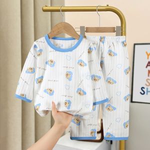 Pure Cotton Summer Home Clothes Set for Babies Thin Breathable Korean Style Air Conditioned Suit Boys And Girls Home Wear