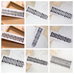 Black Cat Eye Pre-Prepared Wearing False Nails Short Stair Almond Full Size Set 30 Pieces per Code Strip Packaged