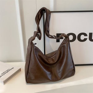 Large Capacity Retro Womens Tote Bag Soft Leather Commuter Crossbody Bag Quality Texture Korean Style Pure Color Casual Bag