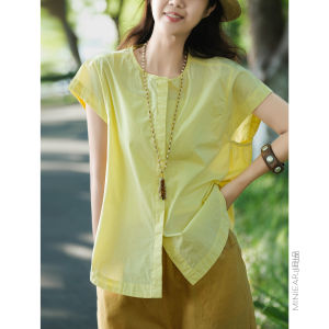 XIAOER | Soft Combed Cotton Stretchy Armpit Double Layer Front Placket Loose Blouse
