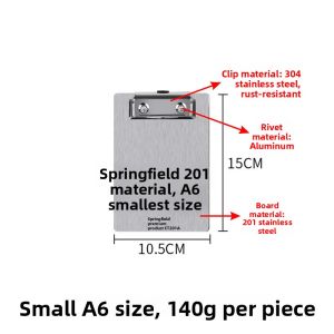 Gold Stainless Steel Clip Board Customizable Logo Menu File Folder Business Supplies A4 A5 Size Metal Material Document Clip Board