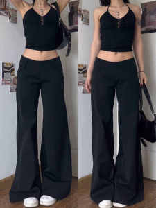 พลัสไซส์ อเมริกันเรโทรร้อน เด็กผู้หญิง ชุดสูท ขากว้างต่ํา เอว กางเกง ตัวเครื่องรูปทรงลูกแพร์ พรางหุ่น ลำลอง ความยาวพื้น กางเกง