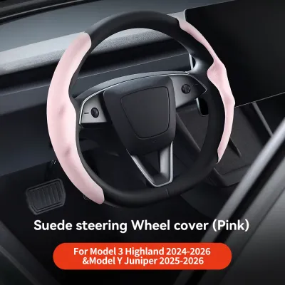 YZ For Tesla Model 3/Y Highland Juniper Steering Wheel Cover Carbon Fiber Leather Anti-Fur Sport Steering Wheel Car Accessories