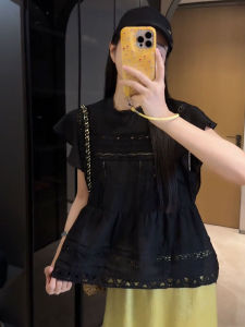 YUFUQING | Korean Style Lace Hollow Out Short Sleeve Womens Shirt Fashionable Summer New Arrival Versatile Top Thin High Waist Design Commute Style