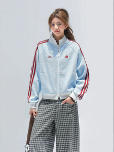 CHANT2nd | Vintage Patchwork 3 Stripes Womens Zipper Jacket Short