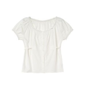 NIHAOKANONG | Áo Blouse Cổ Tròn Tay Bồng Ren Ngọt Ngào