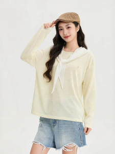 SANFU | Autumn New Style Lightweight Blouse with Metal Badge Detachable Stripes Shawl T-shirt