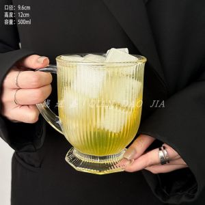 Large Capacity Vertical Striped Gurgling Big Mouth Cup Juice Mug Milk Tea Cup Ice American Coffee Glass Cup Nordic Style Vintage