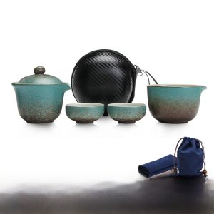 Portable Travel Tea Set Elegant Simple Lightweight Retro Guest Cup One Pot Two Cups Outdoor Bag for Business Trips And Vacations