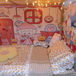 Painter Cooperation Cartoon Young Girl Background Fabric Birthday and Holiday Hanging Cloth Bedroom Dorm Bed Head Wall Covering Great Transformation