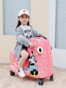 Childrens Travel Suitcase Mickey Mouse Minnie Mouse Rideable Pullman Bag Hard Shell Cartoon Pattern Lockable Wheels for Boys And Girls