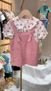 bambeau baby girls Cute cherry pattern overalls clothes sets costume kids clothes suits summer fashion