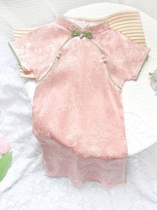 Princess Style Silk Blend Cheongsam Dress for Girls Middle Length Summer Traditional Chinese Hanfu Clothing Childrens Wear