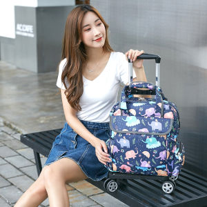 202403-Way Mini Small Duffel Bag Light and Portable Folding Pull Rod Satchel Overpack Thousand Wheels Waterproof Print Luggage Trolley